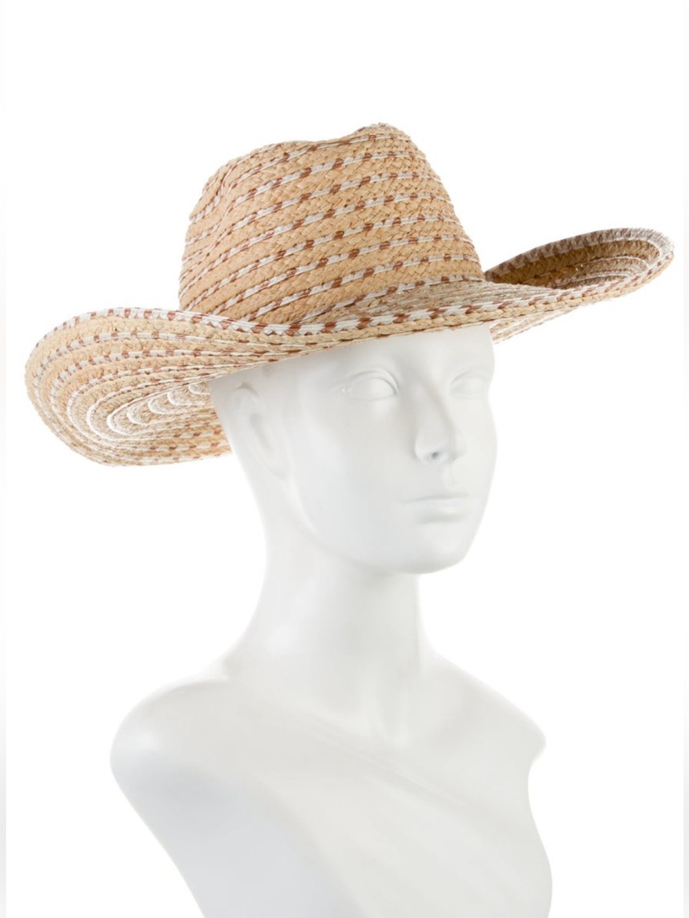 GIGI BURRIS Millinery Crosby Straw Cowboy Hat Striped Natural Beige